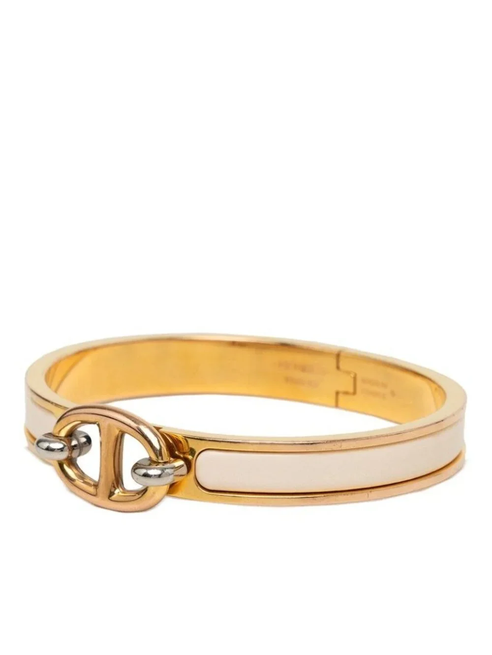 Hermes Mini Clic Chaine D'ancre Bracelet Bangle Pink Gold Cream Ivory Plated